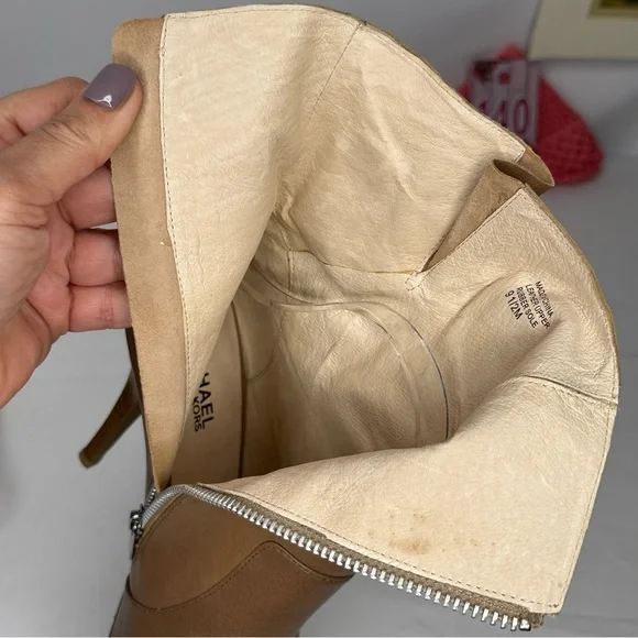 Michael Michael Kors Tan Leather Upper Peep Toe Boots Size 9.5 - Picture 15 of 16